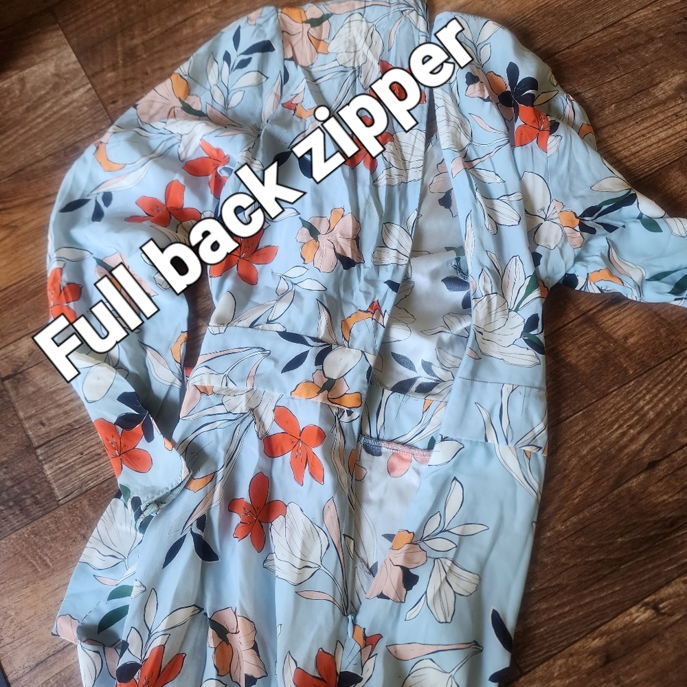 100% SILK Parker Womens Blue Floral V-Neck Long-Sleeve Casual Romper SIZE 0  c - Picture 7 of 9
